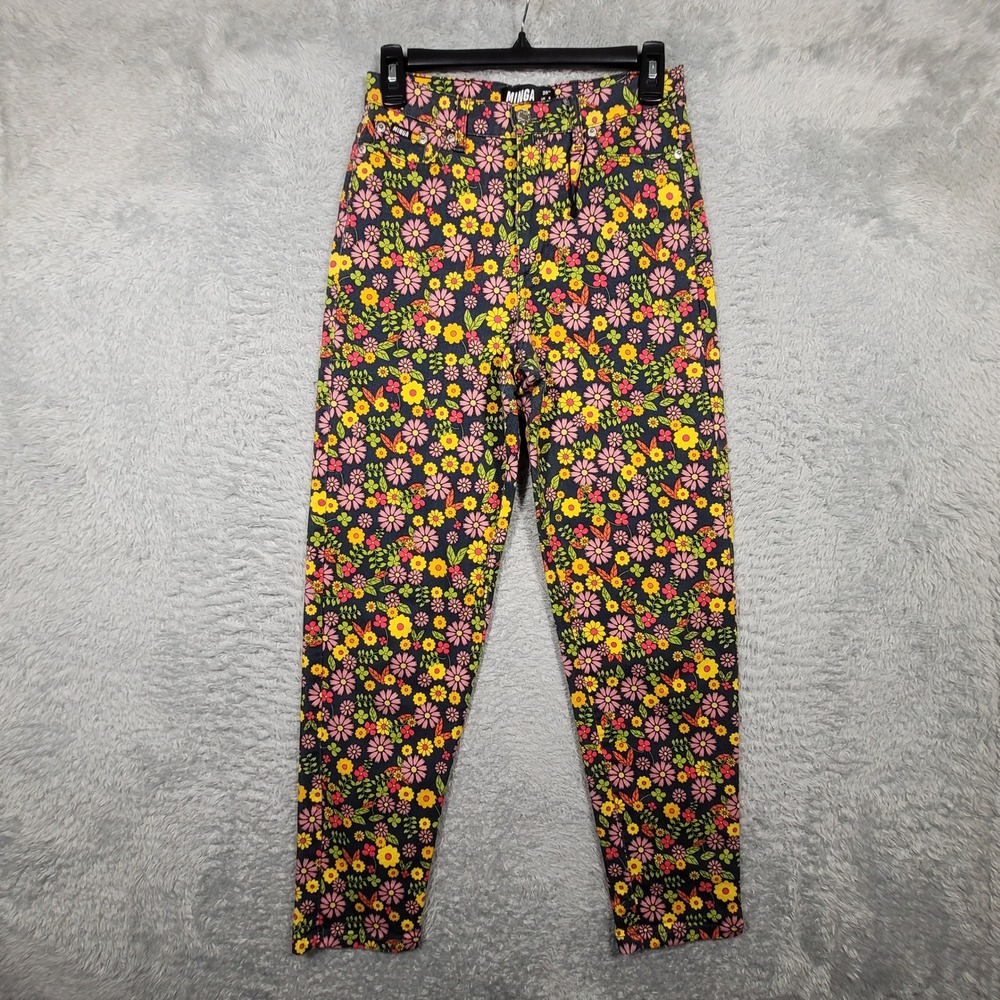 MINGA London Floral Print Pants Womens US 2 Colorful Festival Rave Y2K
